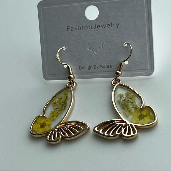 Butterfly Resin Dried Flower Pressed Earrings fall vibes autumn colors harvest - Picture 5 of 11